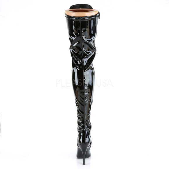 Patent Pointed Toe Lace Up Heel Thigh High Boots - Picture 4 of 5
